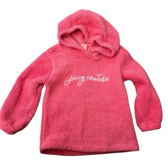 Juicy Couture Hoodie Pullover Embroidered Logo Sherpa Pink Girls 3T - Picture 1 of 7